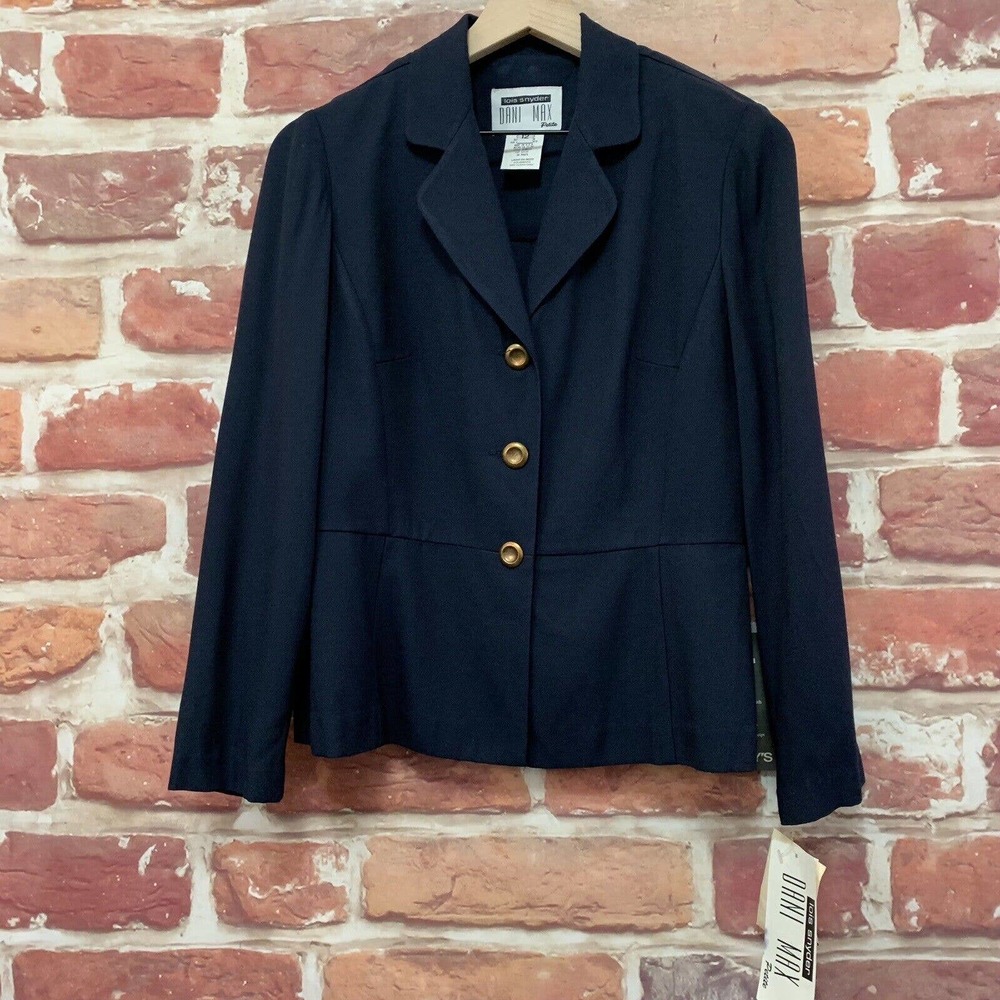 Vintage Lois Snyder Dani Max Women's Size 12 Navy Blue Button Front Jacket